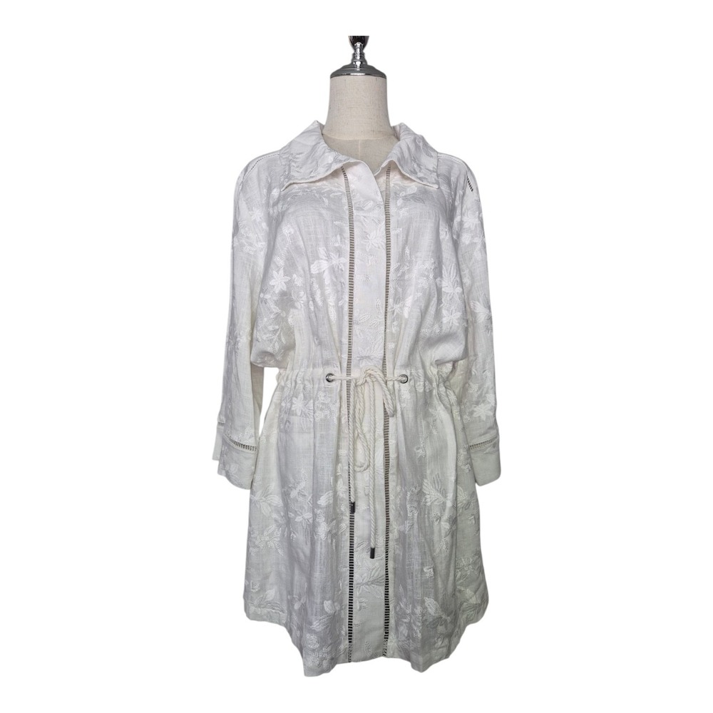 chico's embroidered linen utility jacket 3/4 sleeve‎ alabaster size 3 16/18 Nwt